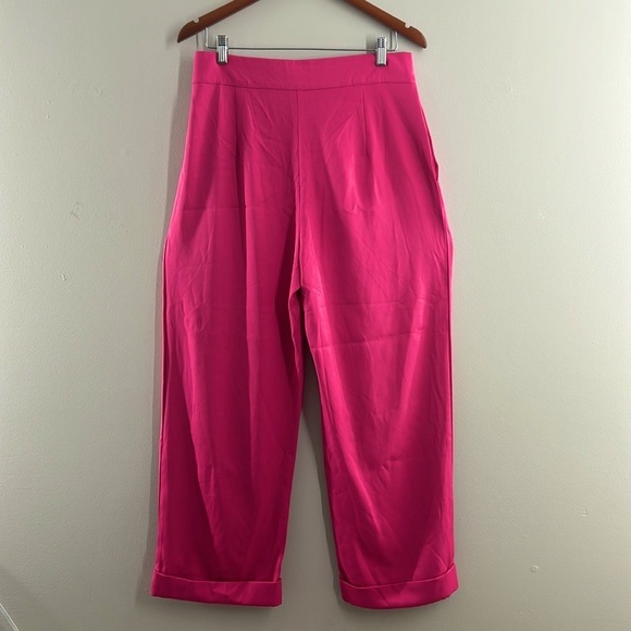 SHEIN Solid High Waist Straight Leg Pants Large (8-10) Hot Pink - Picture 6 of 8